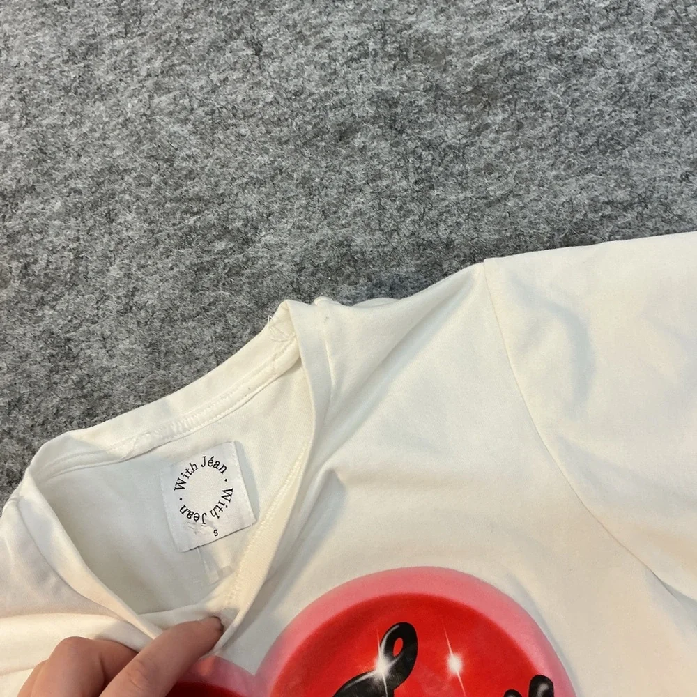 With Jean White Tee with Red Heart Graphic Size S - Picture 2 of 4